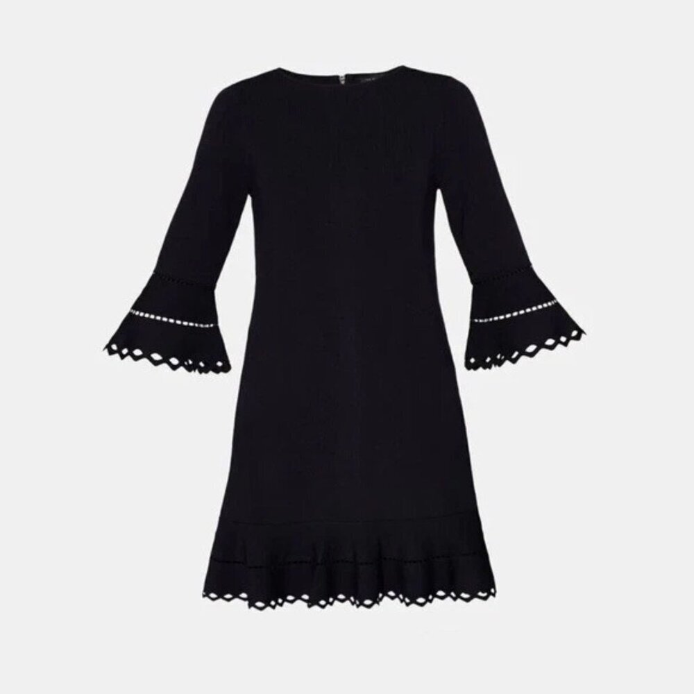 Ted Baker Black Yazmin Knit Ruffle Trim Mini Dress Size 2 - 23372